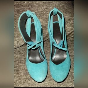 Diane Von Furstenberg Teal Suede‎ Wedge Heels Sz 7